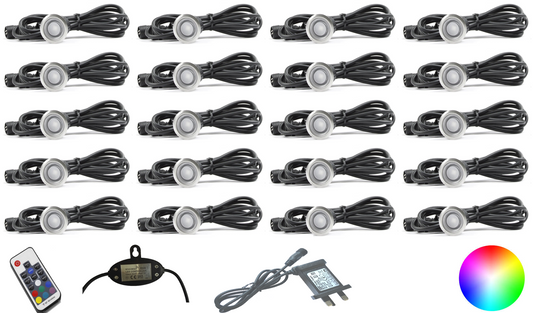 20 X 30MM LED Decking Lights, Dimmable IP65 RGB Colour Changing